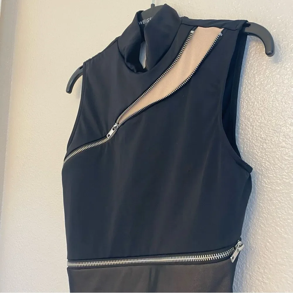 Weissman Elite dance costume black Zipper Detail Leotard MT11416 MA-Medium adult